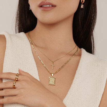 Set of 2: 14k Initial and Cross Necklaces