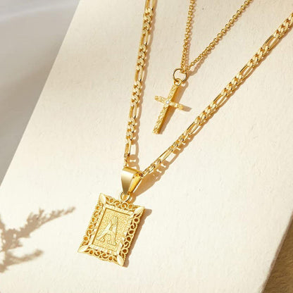 Set of 2: 14k Initial and Cross Necklaces