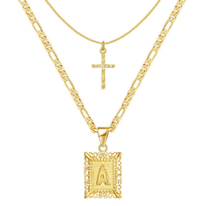 Set of 2: 14k Initial and Cross Necklaces