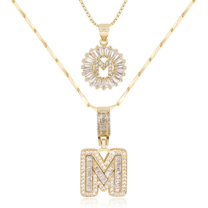 Set of 2 - 14k Gold Initial Necklaces with Diamonds