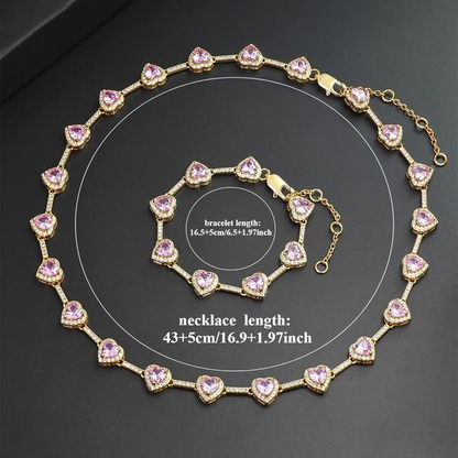 Pink Heart Shaped Necklace and Bracelet Set