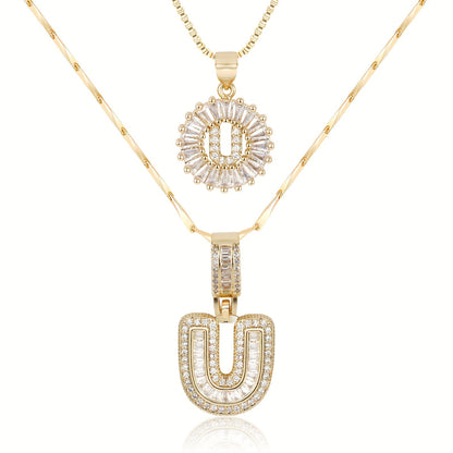 Set of 2 - 14k Gold Initial Necklaces with Diamonds