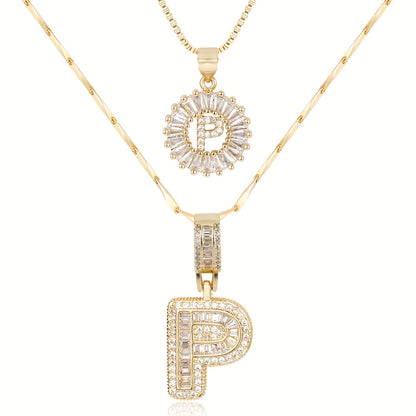 Set of 2 - 14k Gold Initial Necklaces with Diamonds