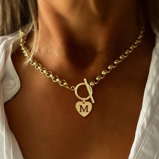 Initial Choker Necklace with Paperclip Heart Design