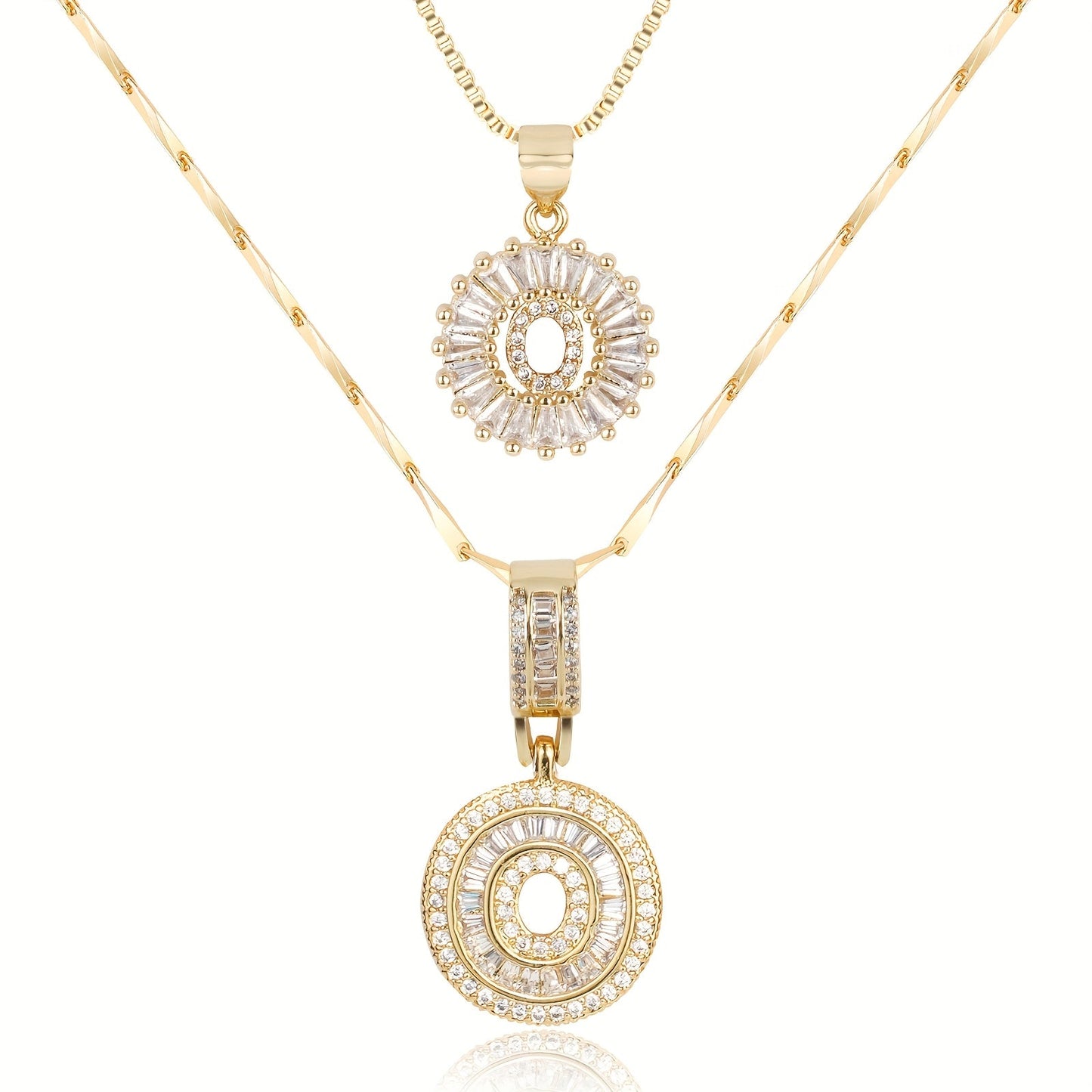 Set of 2 - 14k Gold Initial Necklaces with Diamonds