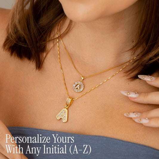 Set of 2 - 14k Gold Initial Necklaces with Diamonds