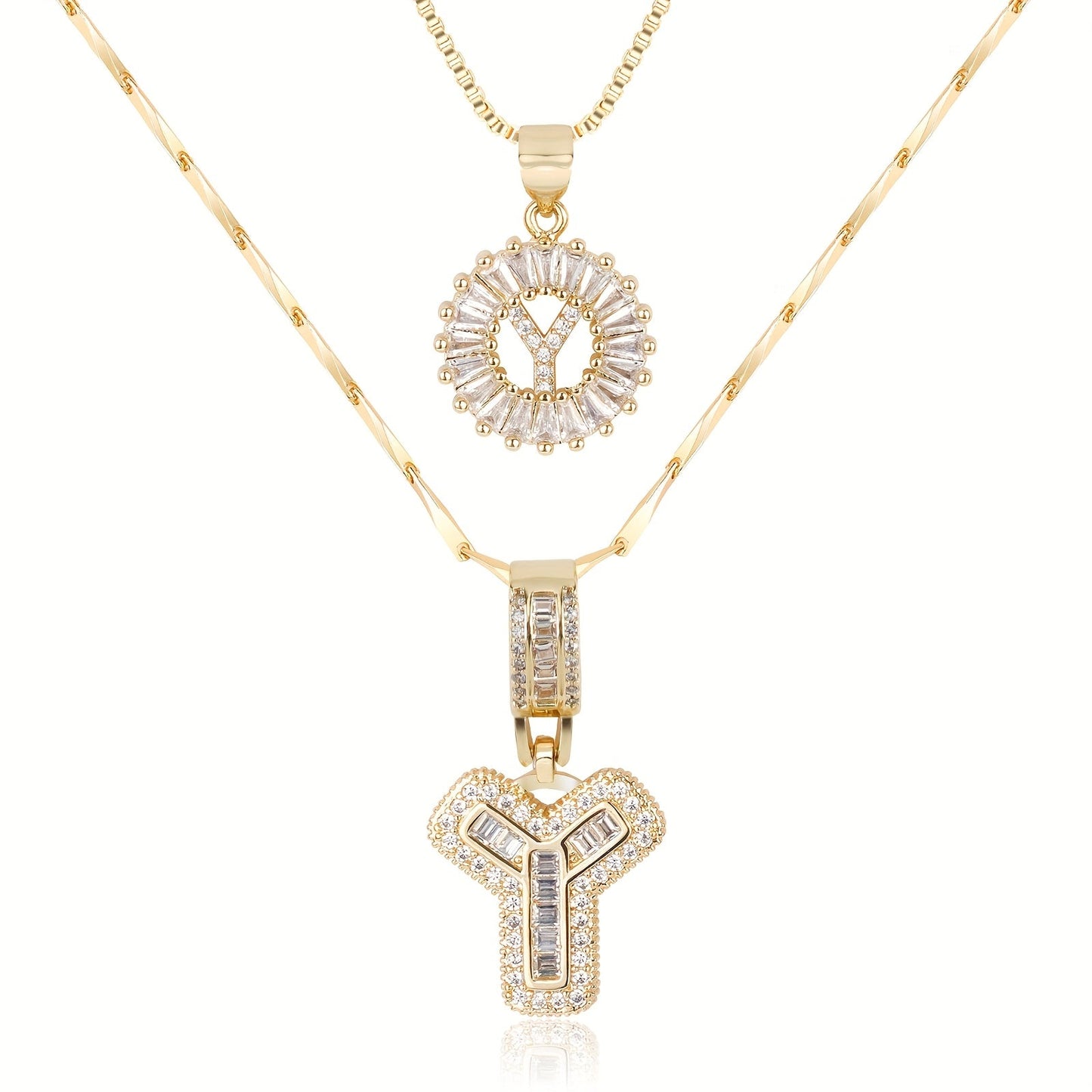 Set of 2 - 14k Gold Initial Necklaces with Diamonds