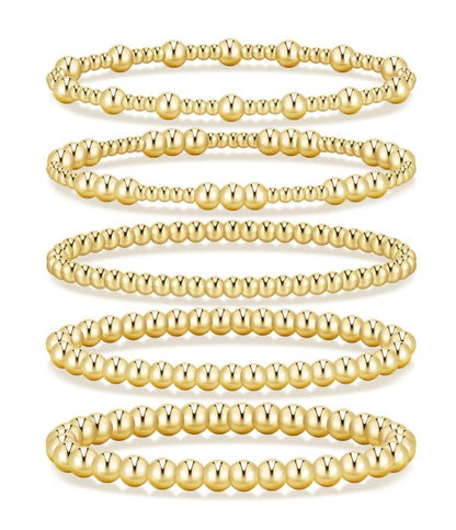 Set of 5 Gold Beaded Bracelets