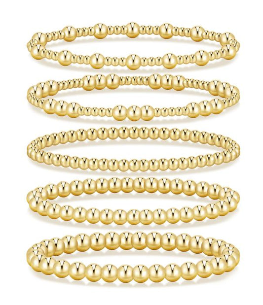 Set of 5 Gold Beaded Bracelets