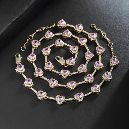 Pink Heart Shaped Necklace and Bracelet Set