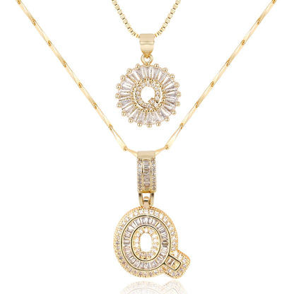 Set of 2 - 14k Gold Initial Necklaces with Diamonds