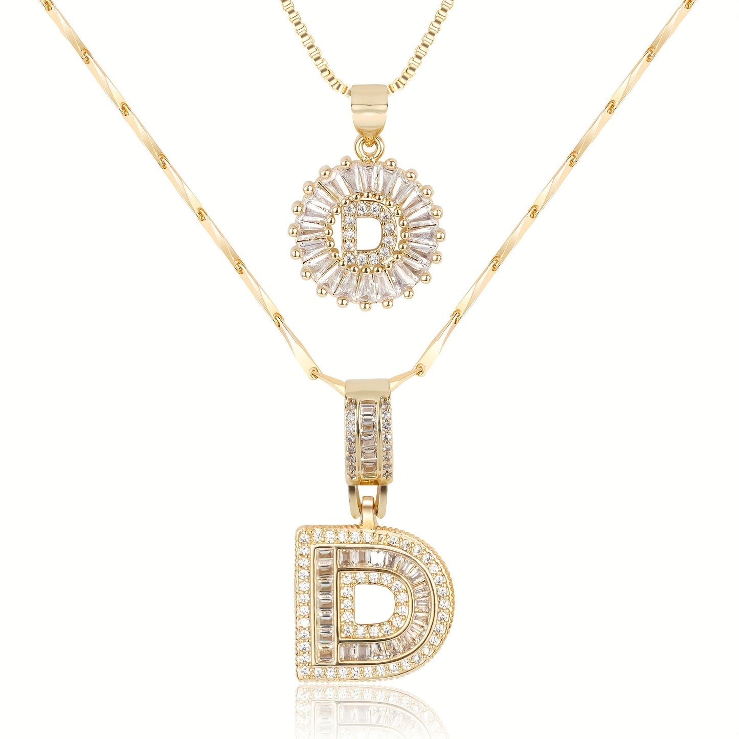 Set of 2 - 14k Gold Initial Necklaces with Diamonds
