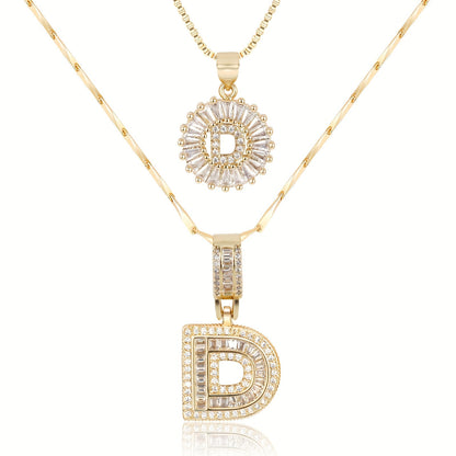 Set of 2 - 14k Gold Initial Necklaces with Diamonds