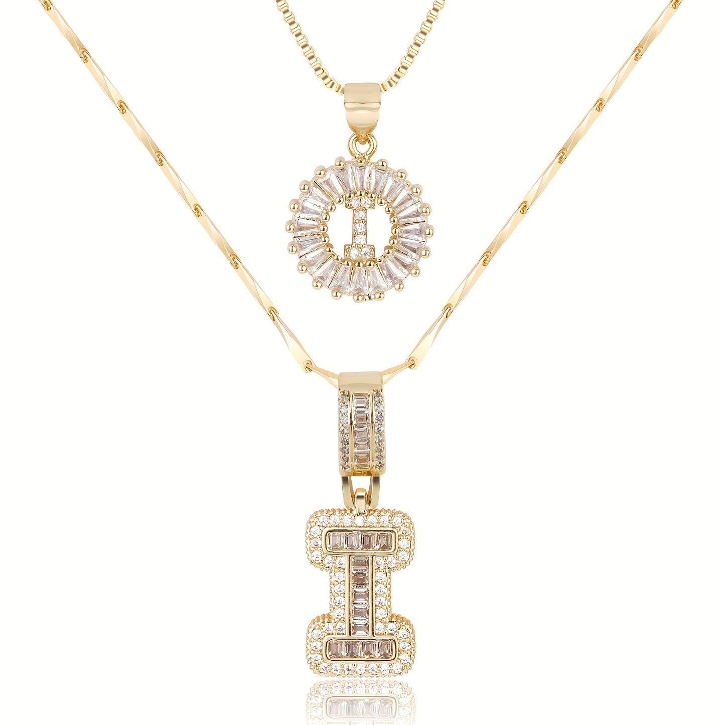 Set of 2 - 14k Gold Initial Necklaces with Diamonds