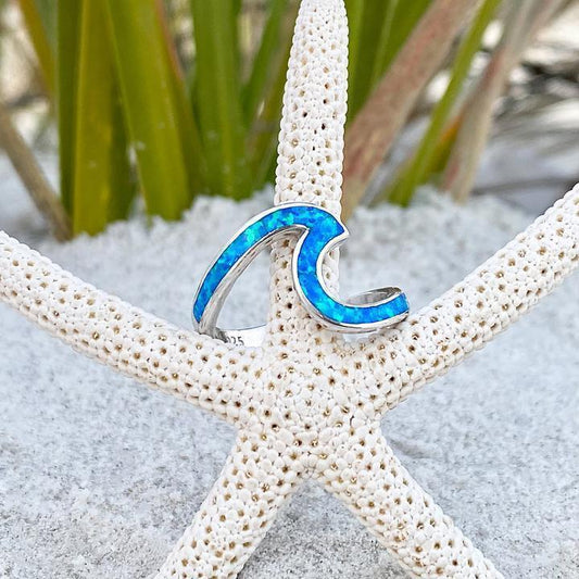Opal and Silver Sea Wave Ring