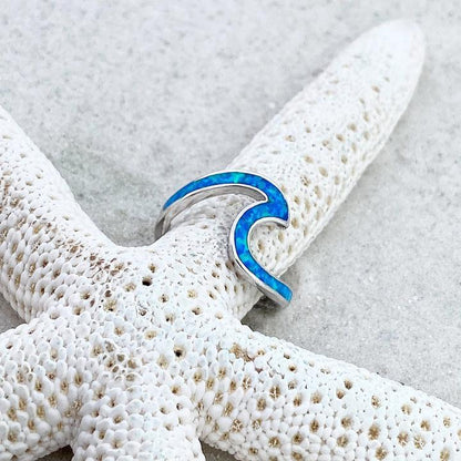 Opal and Silver Sea Wave Ring