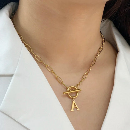 Circle Lock Clasp Necklace with Paperclip Letter Initial