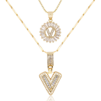 Set of 2 - 14k Gold Initial Necklaces with Diamonds