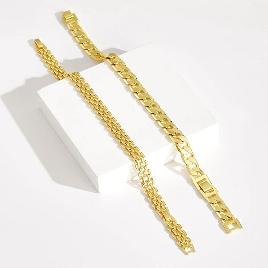 Set of 2 Chunky 14k Gold Link Anklets