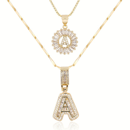 Set of 2 - 14k Gold Initial Necklaces with Diamonds