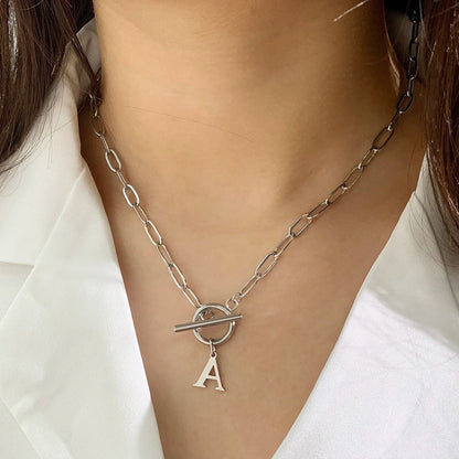 Circle Lock Clasp Necklace with Paperclip Letter Initial
