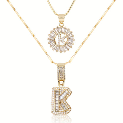 Set of 2 - 14k Gold Initial Necklaces with Diamonds