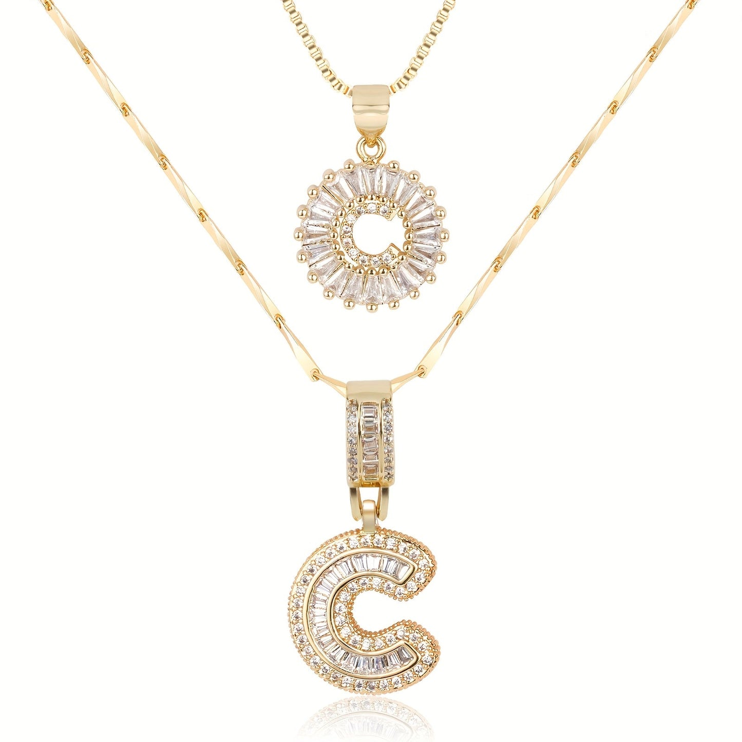 Set of 2 - 14k Gold Initial Necklaces with Diamonds