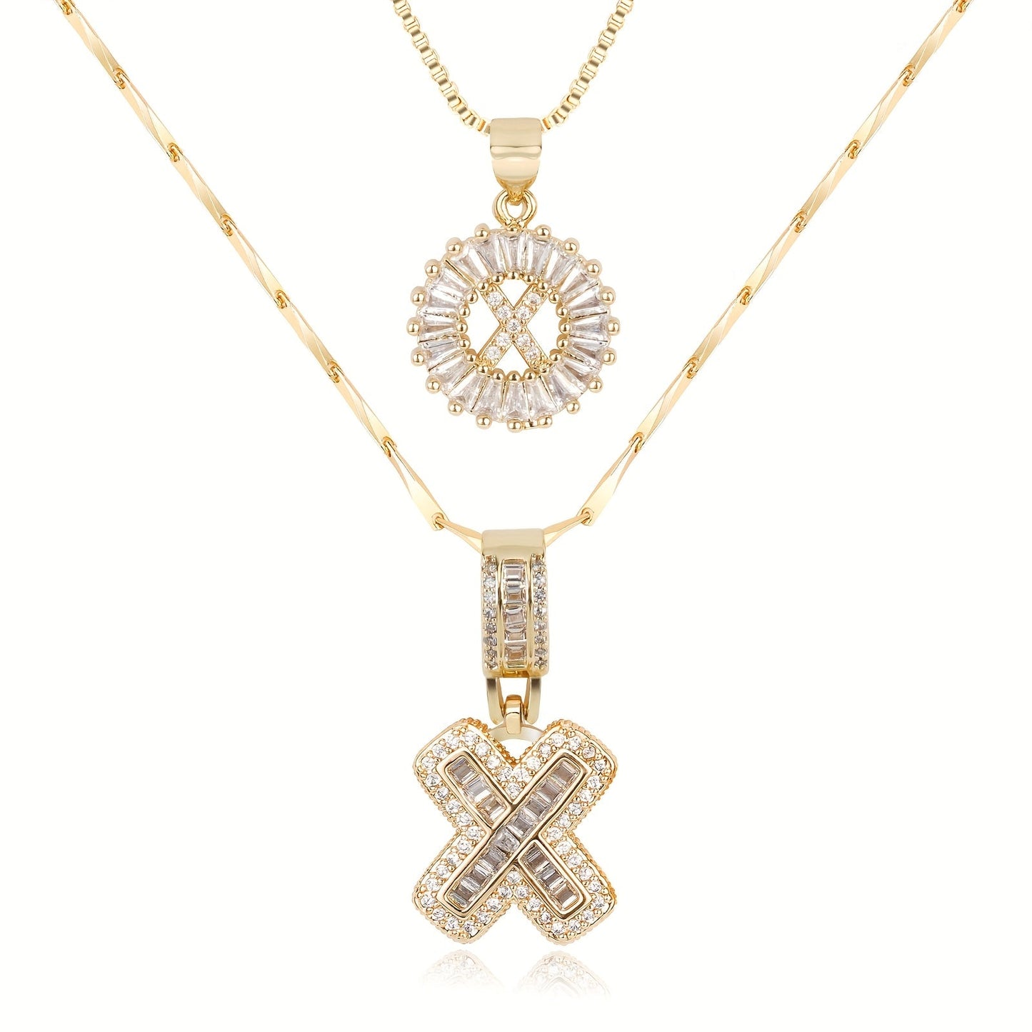 Set of 2 - 14k Gold Initial Necklaces with Diamonds