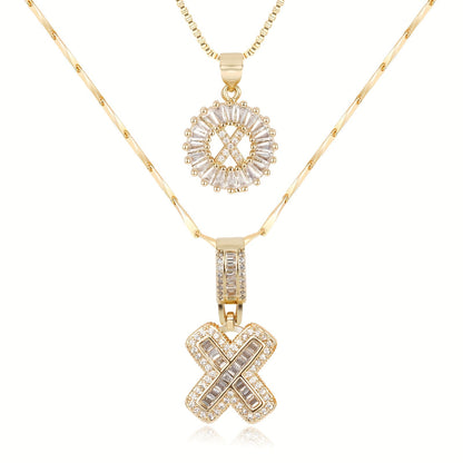 Set of 2 - 14k Gold Initial Necklaces with Diamonds
