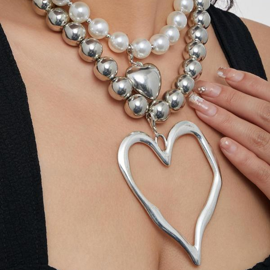 Set of 2 Chunky Heart Necklaces