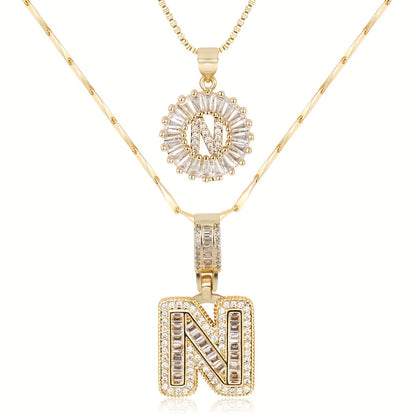Set of 2 - 14k Gold Initial Necklaces with Diamonds