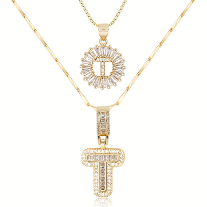 Set of 2 - 14k Gold Initial Necklaces with Diamonds