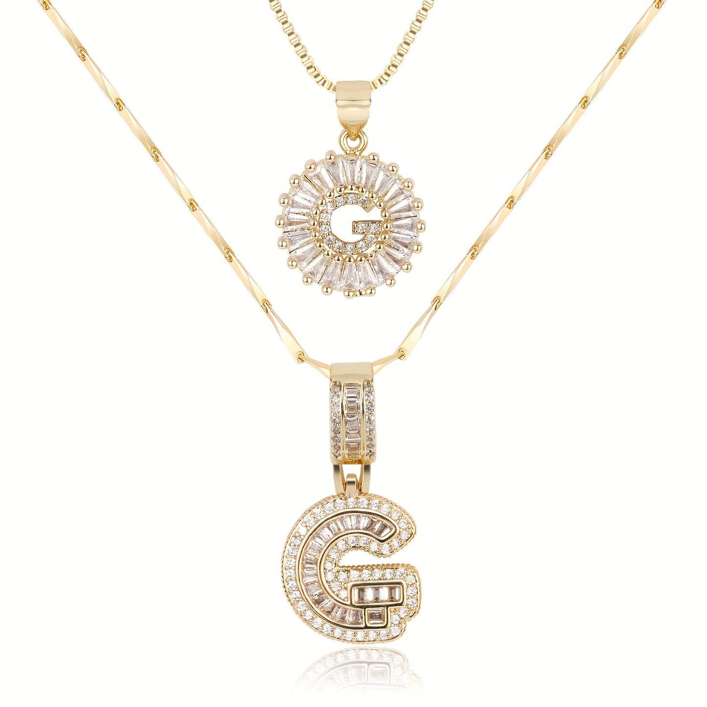 Set of 2 - 14k Gold Initial Necklaces with Diamonds