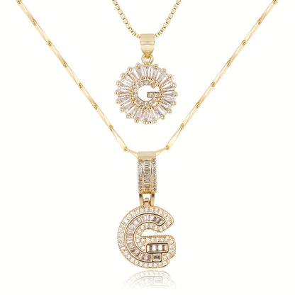 Set of 2 - 14k Gold Initial Necklaces with Diamonds