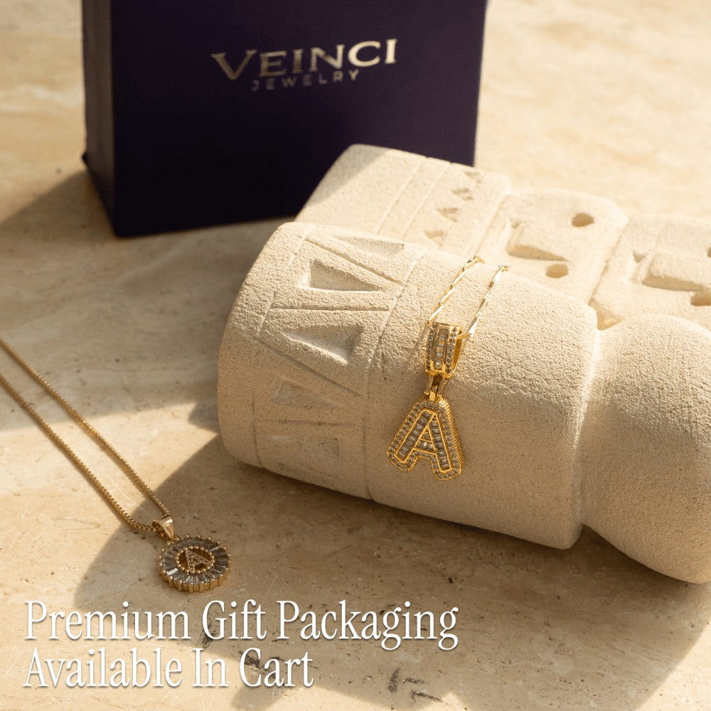 Set of 2 - 14k Gold Initial Necklaces with Diamonds