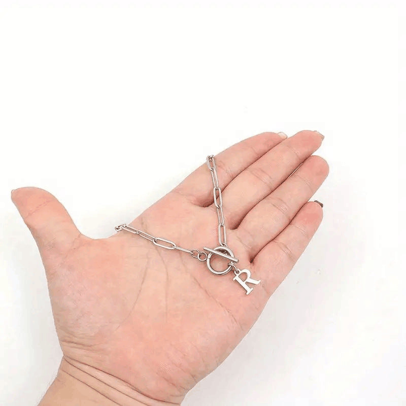 Circle Lock Clasp Necklace with Paperclip Letter Initial