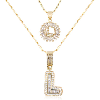 Set of 2 - 14k Gold Initial Necklaces with Diamonds