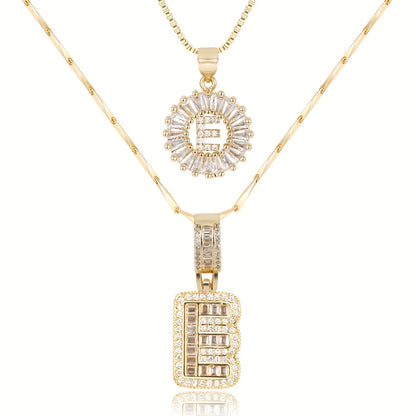 Set of 2 - 14k Gold Initial Necklaces with Diamonds