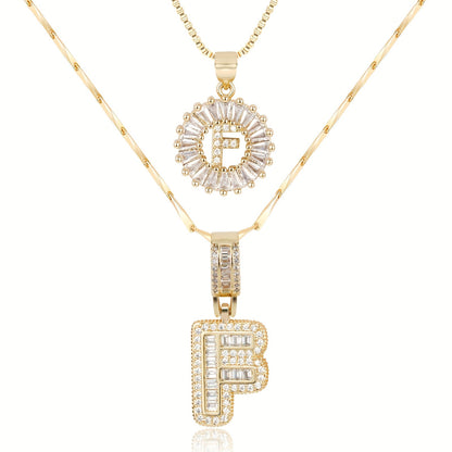 Set of 2 - 14k Gold Initial Necklaces with Diamonds