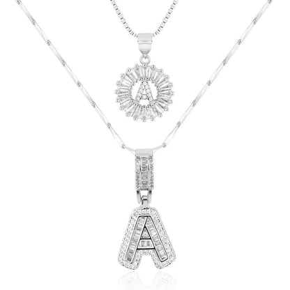 Set of 2 - 14k Gold Initial Necklaces with Diamonds