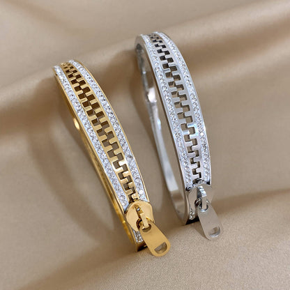 Gold Bracelet with Zipper-Inspired Crystal Accents