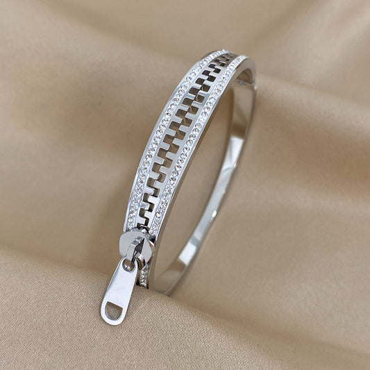 Gold Bracelet with Zipper-Inspired Crystal Accents
