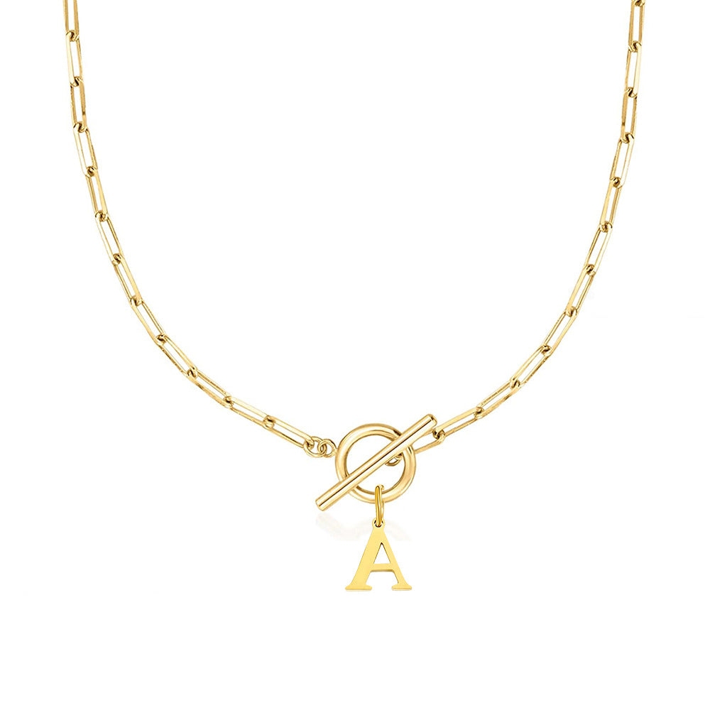 Circle Lock Clasp Necklace with Paperclip Letter Initial