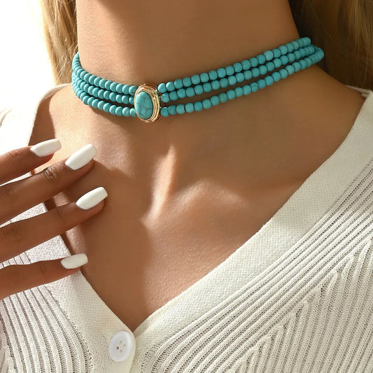 Chic Vintage Turquoise Beaded Necklace