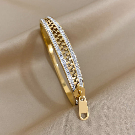 Gold Bracelet with Zipper-Inspired Crystal Accents