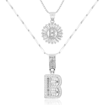 Set of 2 - 14k Gold Initial Necklaces with Diamonds