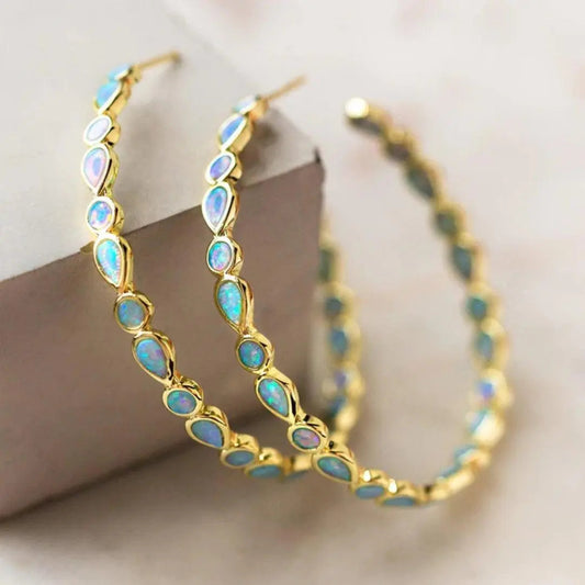 Classic Gold Earrings with Vintage Blue Opal