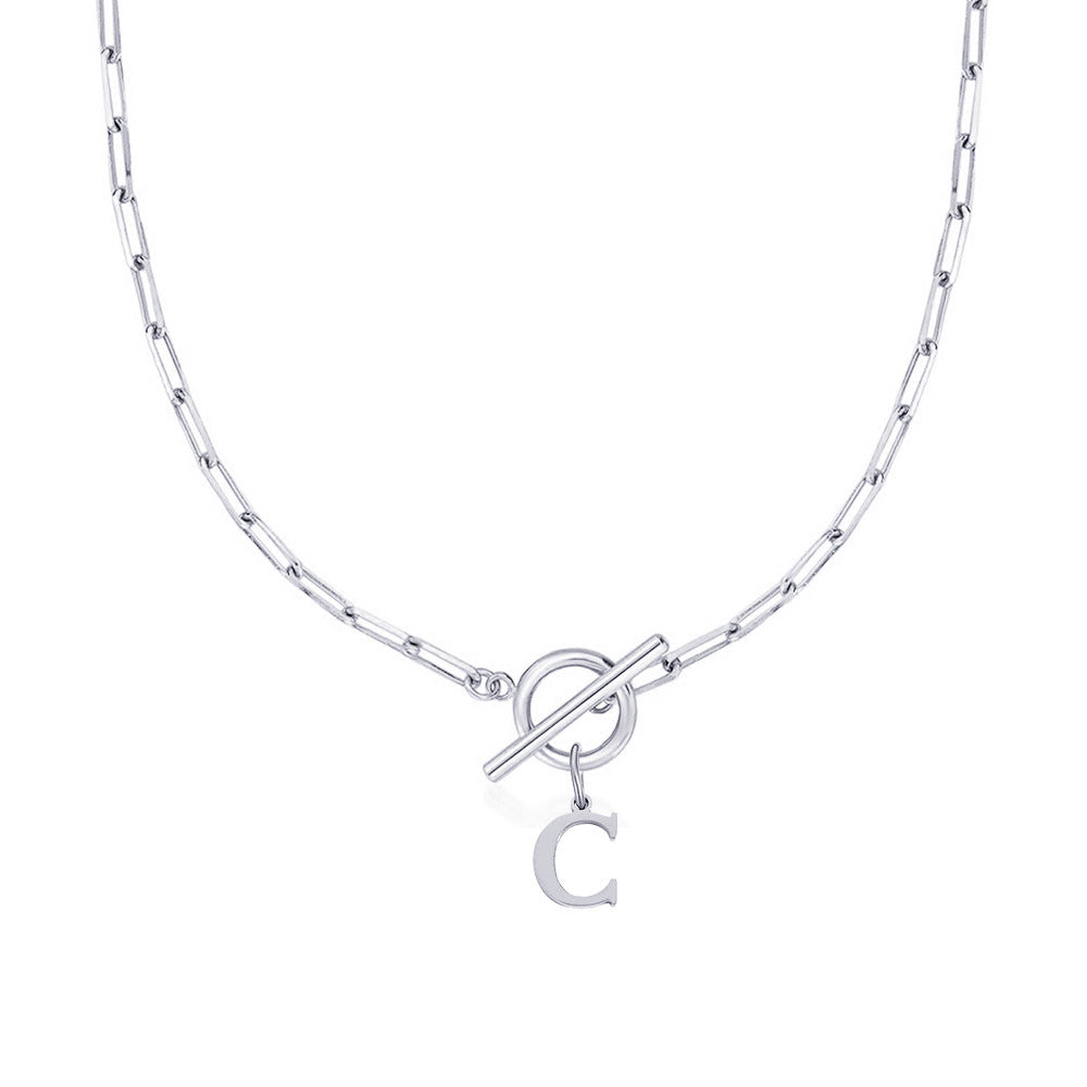 Circle Lock Clasp Necklace with Paperclip Letter Initial