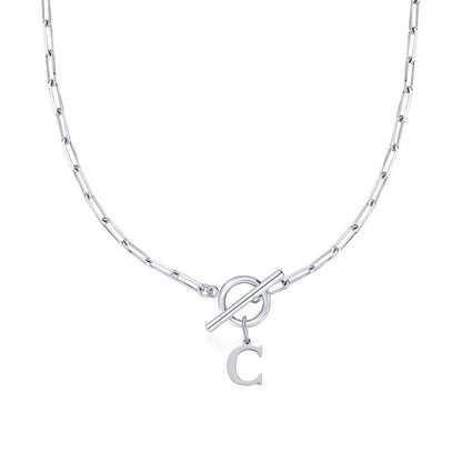 Circle Lock Clasp Necklace with Paperclip Letter Initial