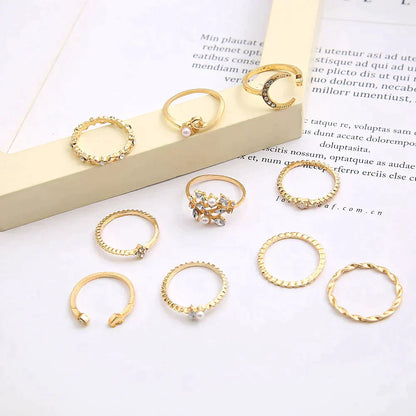 10-Piece Boho Ring Collection in Silver and Gold